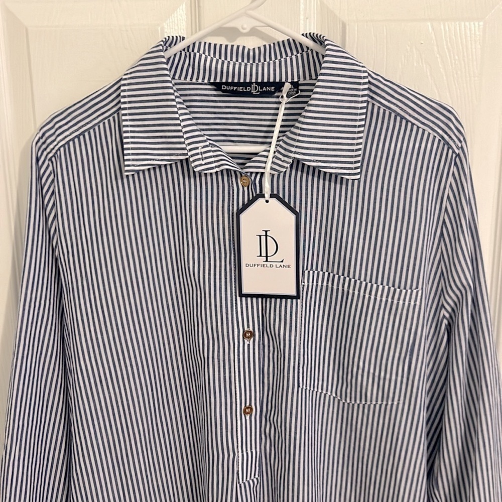 Duffield Lane Iris Dress In Navy and White Classic Stripe NWT Size XL - Picture 3 of 9